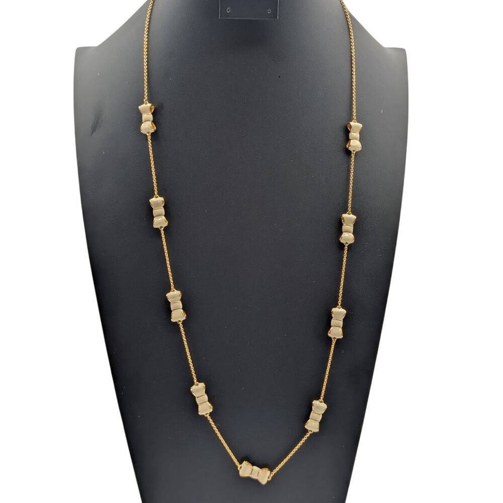 Kate Spade New York Cream Enamel Bow Gold Tone Chain 30" Necklace